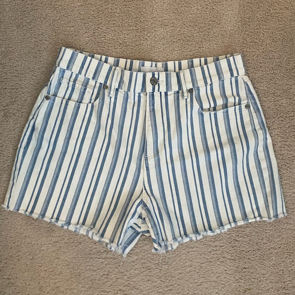 LOFT - Blue and White Cut Off Jean Shorts with Striped Pattern